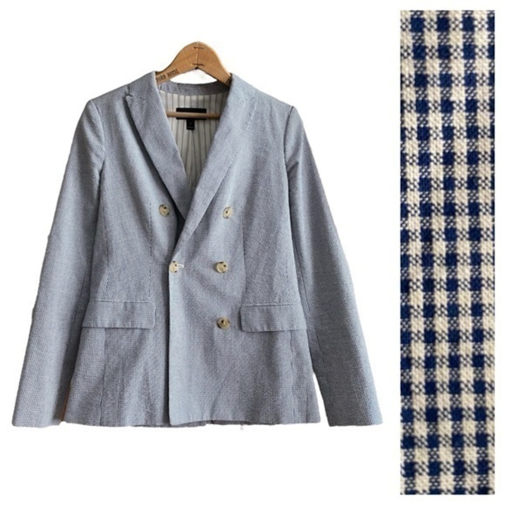 J. Crew Blue White Gingham Plaid Blazer Jacket 0